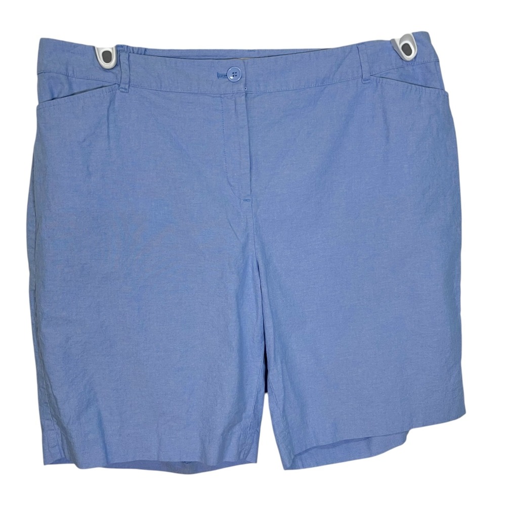 Talbots 20W Blue Cotton Shorts Elastic Waist Pockets Coastal Preppy Summer